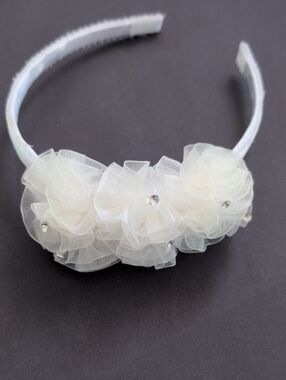 White Flower Mesh Rhinestones Kids Headband